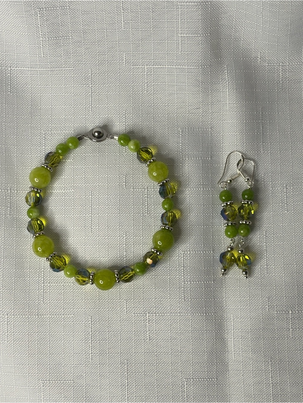 Handcrafted Peridot and Crystal Bracelet and Earring Set